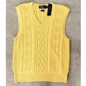 Polo Ralph Lauren Yellow Cable Knit Cashmere Cotton Sweater Vest L NWT
